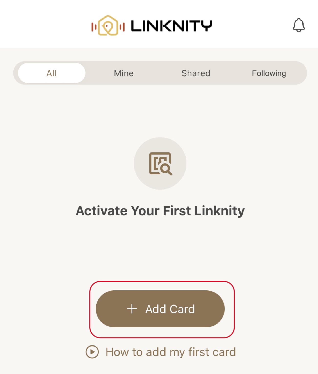 Tap Add Card on the app home screen