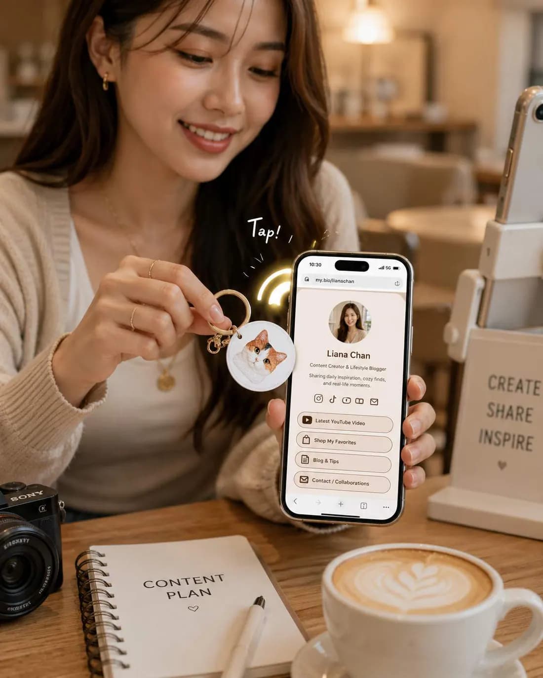 Tap a Linknity NFC keychain on a phone to open a digital card